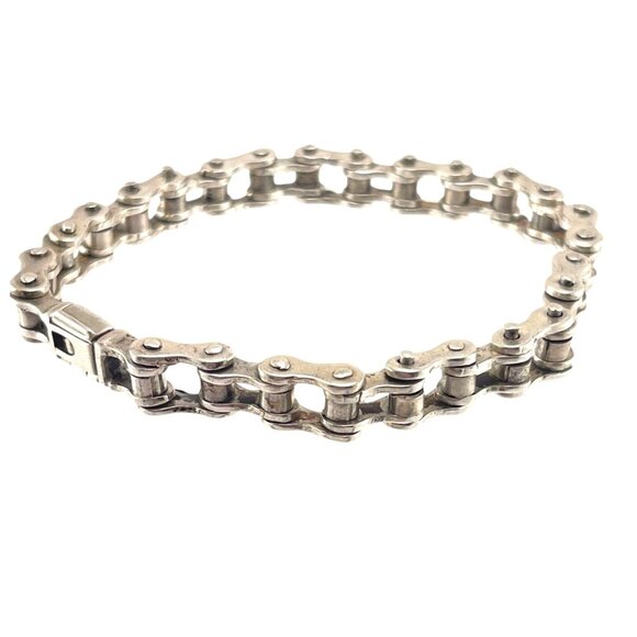 Bike Chain Bracelet Sterling Silver Stainless Steel Heavy Duty Link - Picture 3 of 8